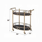 Ottesen Oval Glass Top Serving Cart with 2 Shelves in Gold