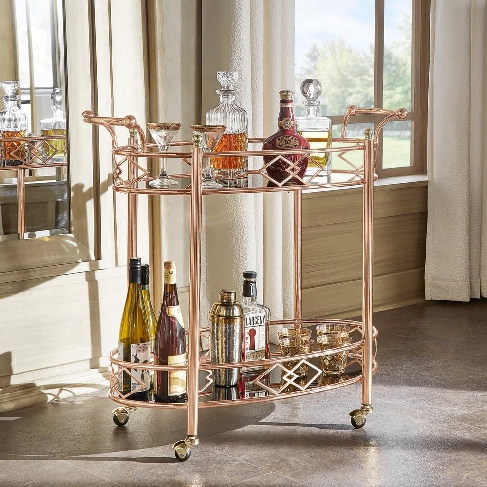 Ottesen Oval Glass Top Serving Cart with 2 Shelves in Gold
