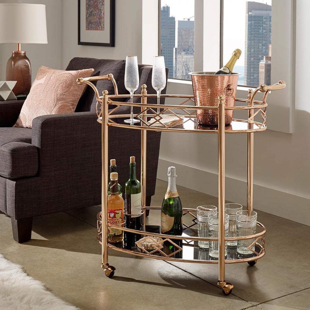 Ottesen Oval Glass Top Serving Cart with 2 Shelves in Gold