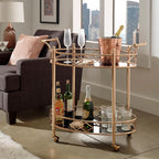 Ottesen Oval Glass Top Serving Cart with 2 Shelves in Gold