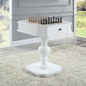 Bishop Game Table in White Finish with 3-in-1 Reversible Game Tray and Pedestal Base Acme Furniture