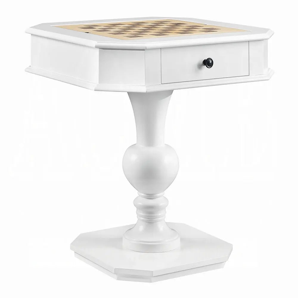Bishop Game Table in White Finish with 3-in-1 Reversible Game Tray and Pedestal Base Acme Furniture