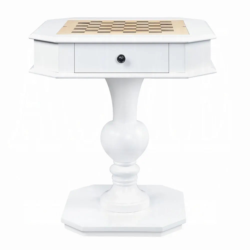 Bishop Game Table in White Finish with 3-in-1 Reversible Game Tray and Pedestal Base Acme Furniture