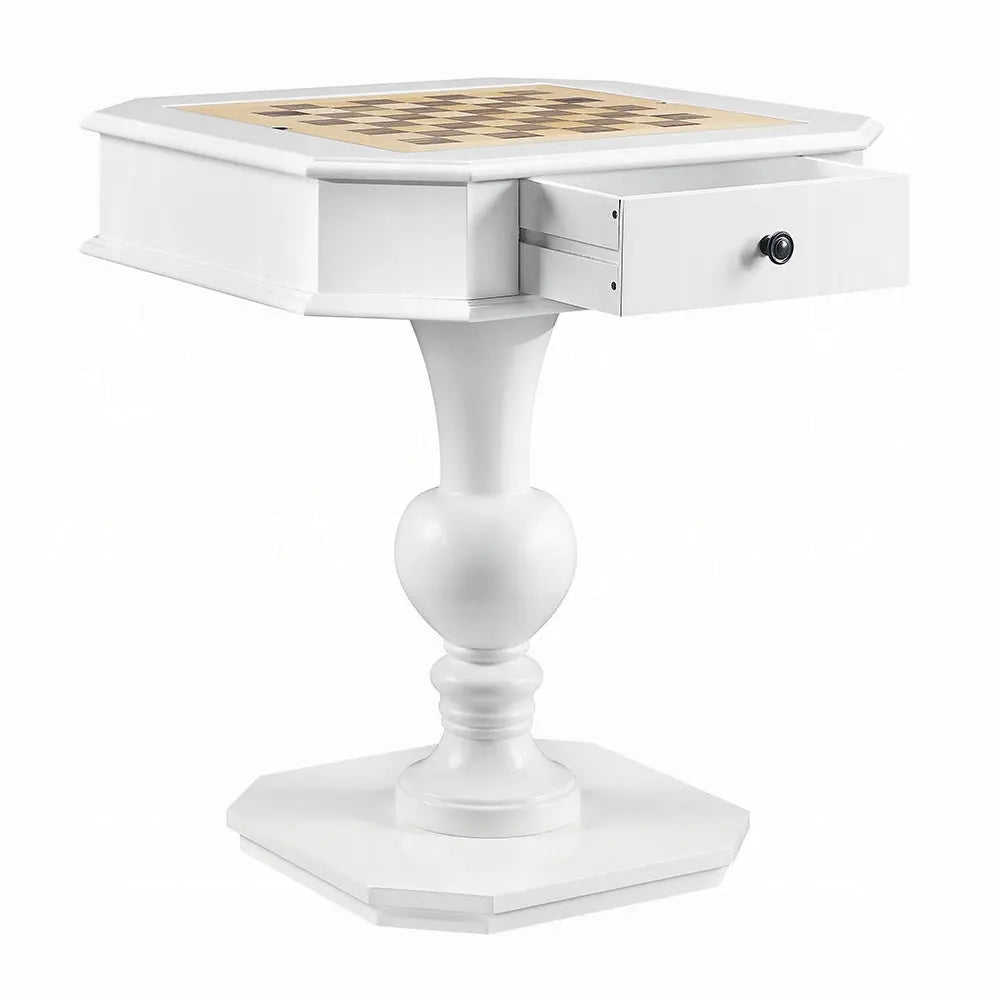 Bishop Game Table in White Finish with 3-in-1 Reversible Game Tray and Pedestal Base Acme Furniture