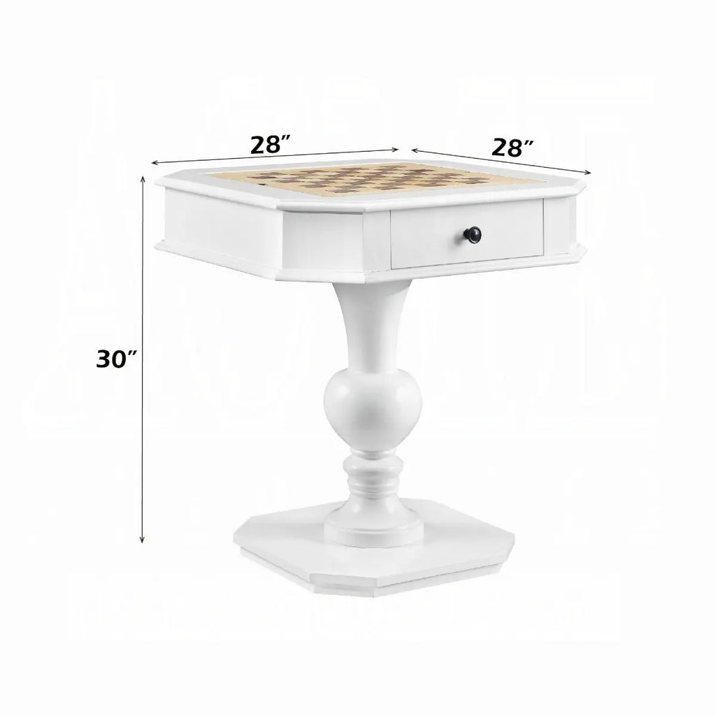 Bishop Game Table in White Finish with 3-in-1 Reversible Game Tray and Pedestal Base Acme Furniture