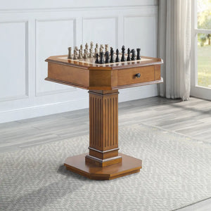 Bishop Game Table in Cherry Finish with 3-in-1 Reversible Game Tray and Fluted Pedestal Acme Furniture