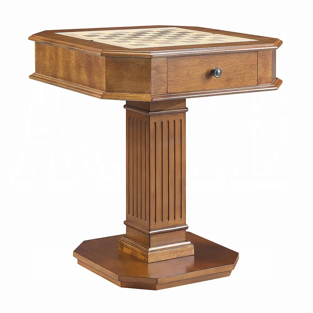 Bishop Game Table in Cherry Finish with 3-in-1 Reversible Game Tray and Fluted Pedestal Acme Furniture