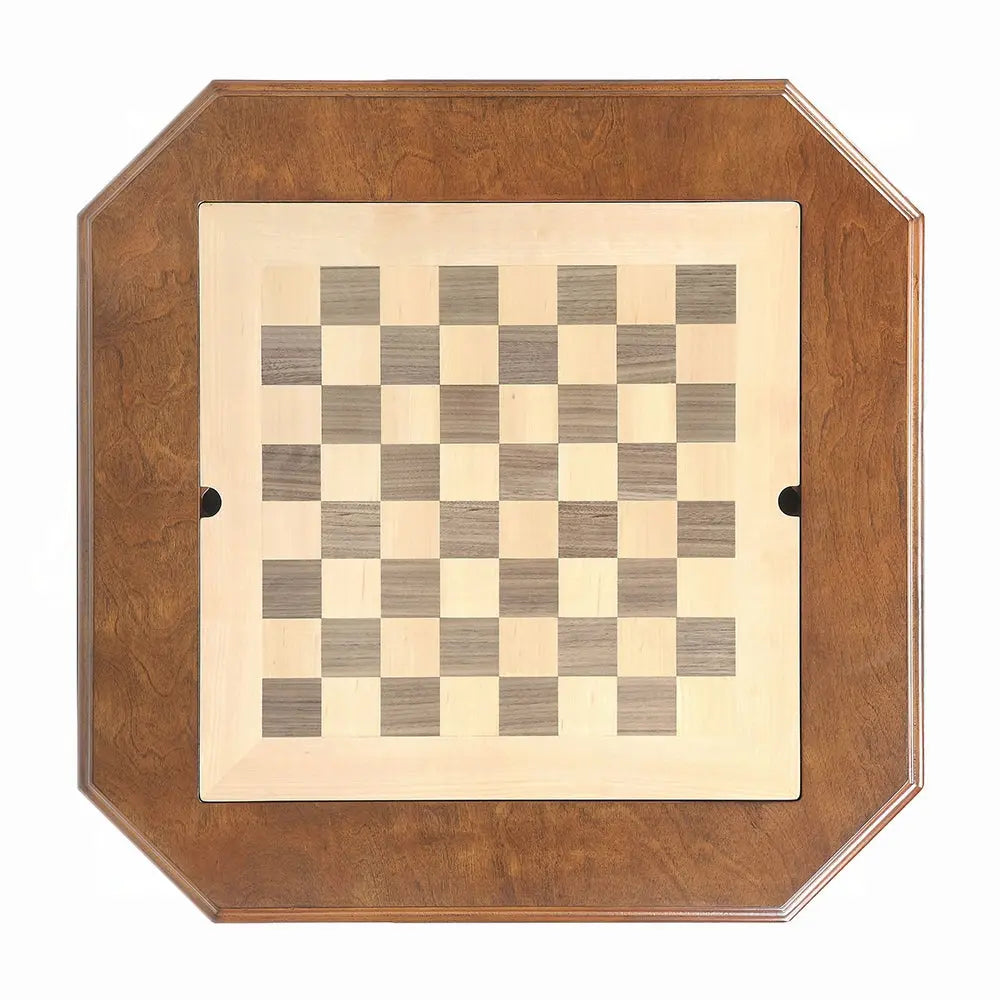 Bishop Game Table in Cherry Finish with 3-in-1 Reversible Game Tray and Fluted Pedestal Acme Furniture