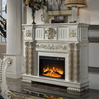 Baroque Bone White Electric Fireplace - 59" with Remote Control and Realistic Flames Acme Furniture