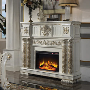 Baroque Bone White Electric Fireplace - 59" with Remote Control and Realistic Flames Acme Furniture