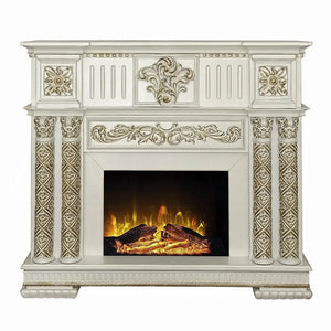 Baroque Bone White Electric Fireplace - 59" with Remote Control and Realistic Flames Acme Furniture