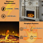 Baroque Bone White Electric Fireplace - 59" with Remote Control and Realistic Flames Acme Furniture