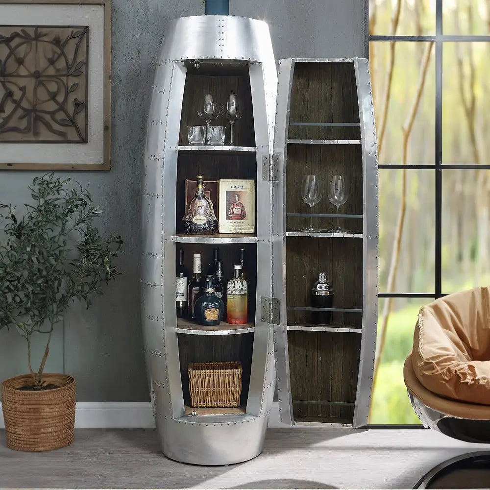Brancaster Aluminum and Wood Accent Cabinet - Industrial Aviator Bar Cabinet with Storage Shelves Acme Furniture