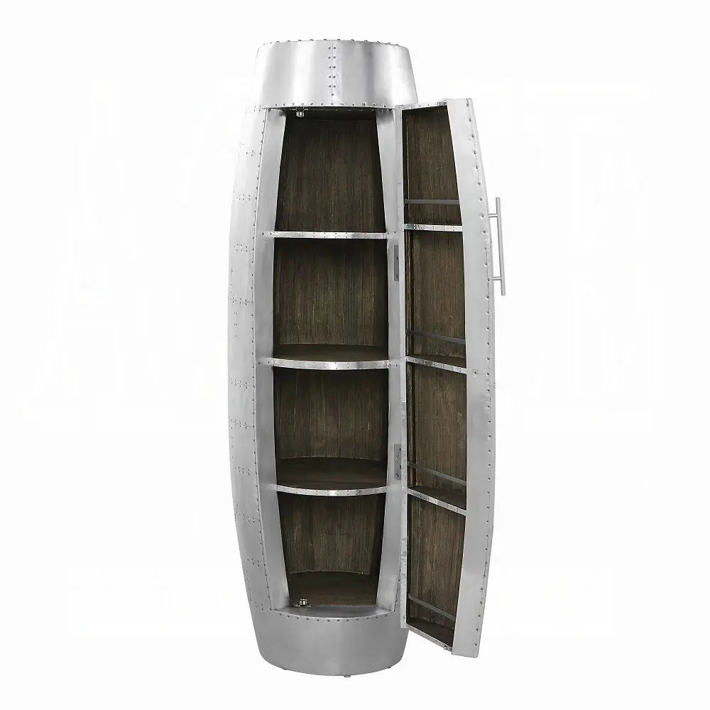 Brancaster Aluminum and Wood Accent Cabinet - Industrial Aviator Bar Cabinet with Storage Shelves Acme Furniture