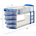 Neptune Wooden Twin Over Twin Bunk Bed with Storage Shelves in Sky Blue - Boat-Shaped Acme Furniture