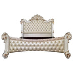Baroque Bone White King Bed - Tufted Synthetic Leather with Scrolled Legs Acme Furniture