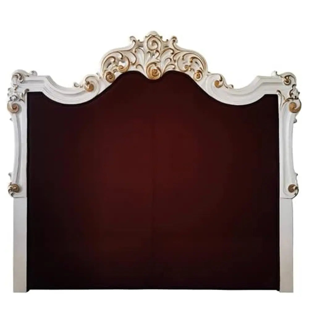 Baroque Bone White King Bed - Tufted Synthetic Leather with Scrolled Legs Acme Furniture