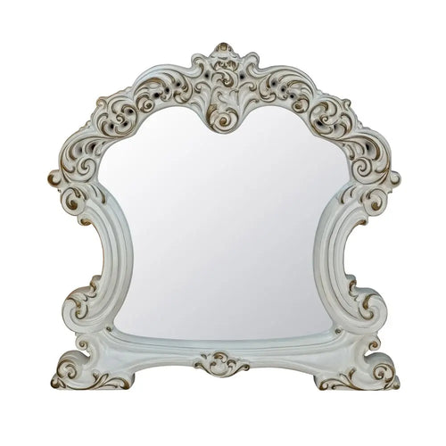 Baroque Bone White Arched Mirror - 47" with Scrolled Molding Trim Acme Furniture