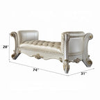 Baroque White Tufted Bench - 74" with Scrolled Legs and Nailhead Trim Acme Furniture