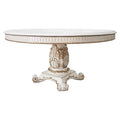Baroque Bone White Round Dining Table - 60" Single Pedestal Poplar & Aspen Wood Acme Furniture