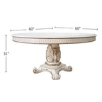 Baroque Bone White Round Dining Table - 60" Single Pedestal Poplar & Aspen Wood Acme Furniture