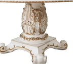 Baroque Bone White Round Dining Table - 60" Single Pedestal Poplar & Aspen Wood Acme Furniture