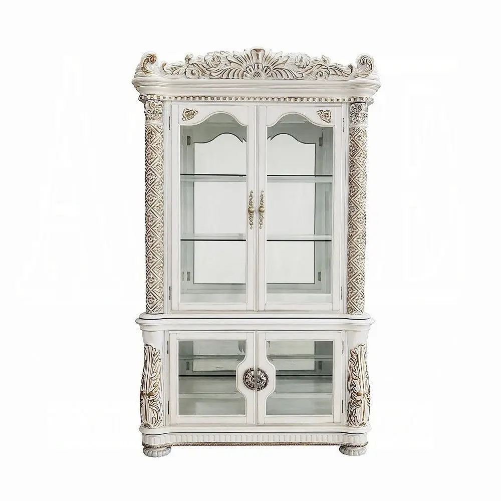 Baroque Bone White Curio Cabinet - 53" with Glass Doors and Touch Light Acme Furniture