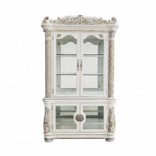 Baroque Bone White Curio Cabinet - 53" with Glass Doors and Touch Light Acme Furniture