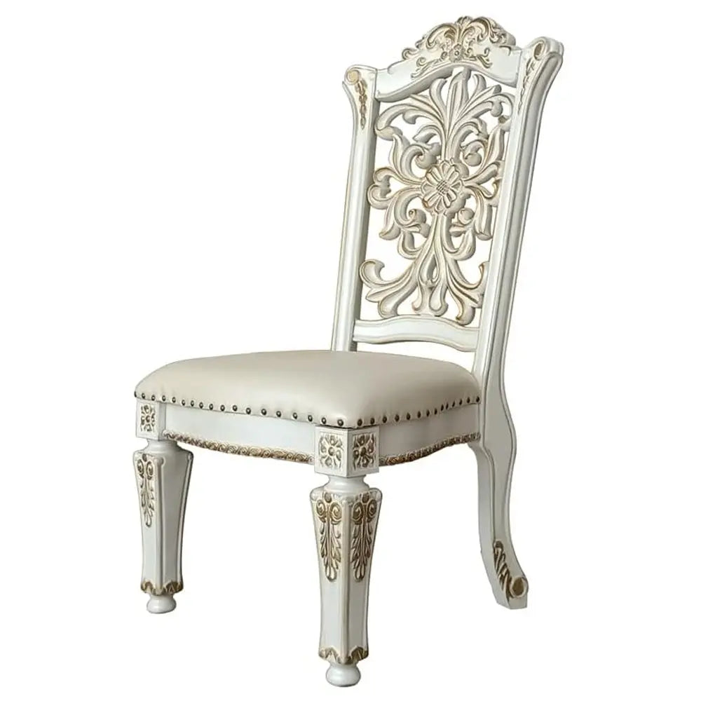 Baroque Bone White Dining Chair - Floral Backrest with Padded Seat and Tapered Legs Acme Furniture