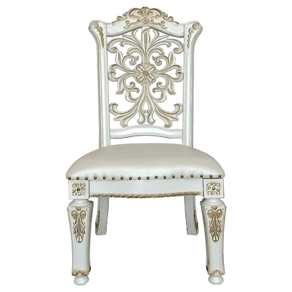 Baroque Bone White Dining Chair - Floral Backrest with Padded Seat and Tapered Legs Acme Furniture
