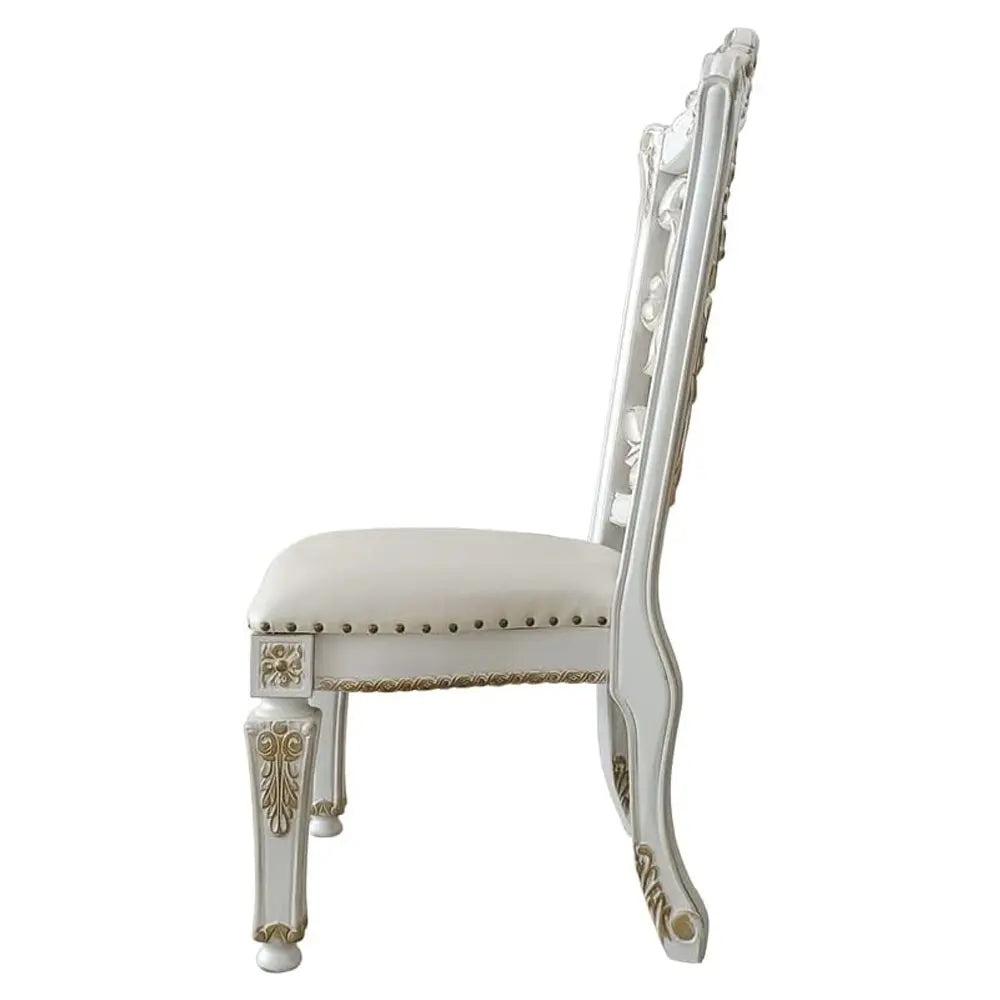 Baroque Bone White Dining Chair - Floral Backrest with Padded Seat and Tapered Legs Acme Furniture