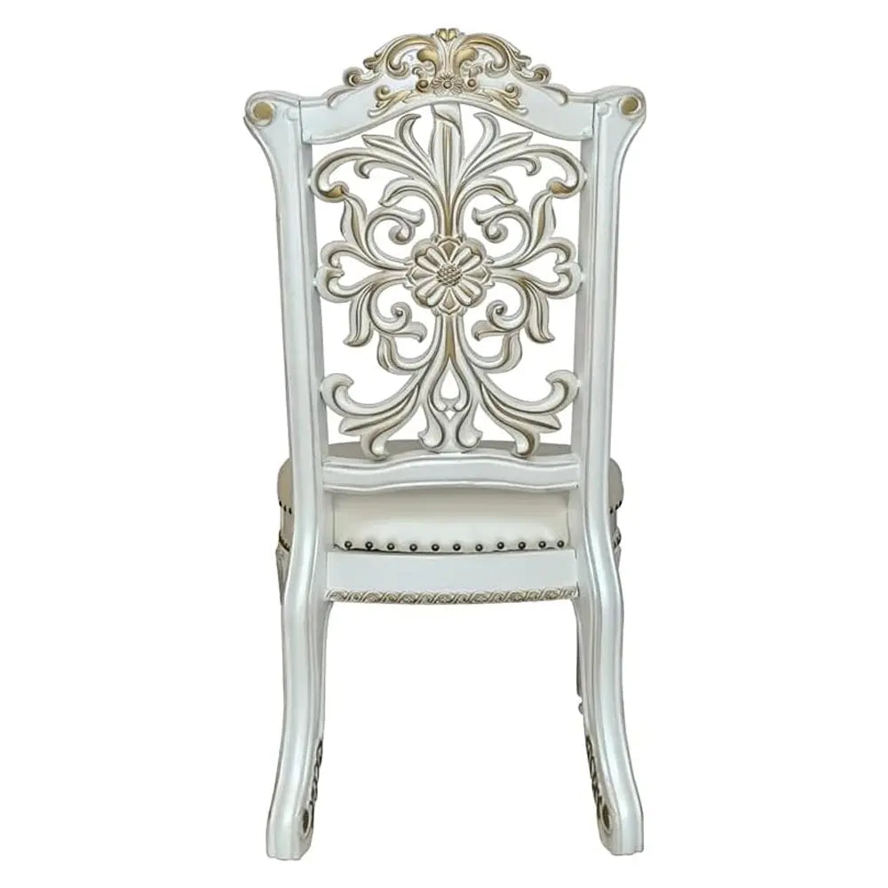 Baroque Bone White Dining Chair - Floral Backrest with Padded Seat and Tapered Legs Acme Furniture
