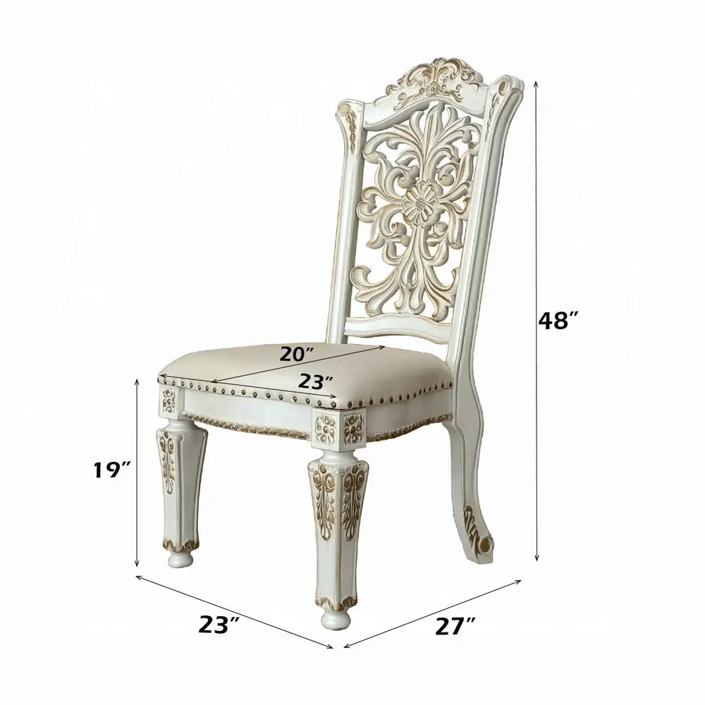 Baroque Bone White Dining Chair - Floral Backrest with Padded Seat and Tapered Legs Acme Furniture