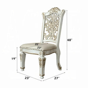 Baroque Bone White Dining Chair - Floral Backrest with Padded Seat and Tapered Legs Acme Furniture