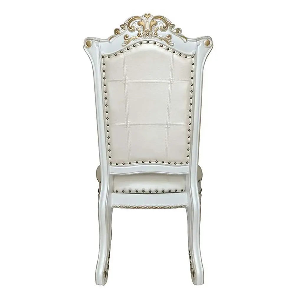 Baroque Bone White Side Chair Pair - Armless with Tufted Backrest and Floral Legs Acme Furniture