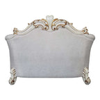 Baroque II Bone White Loveseat w/4 Pillows - Crystal Tufted Light Gray Fabric with Scrolled Trim Acme Furniture