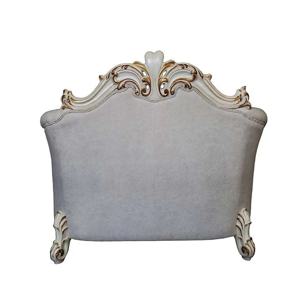 Baroque II Bone White Armchair - Crystal Tufted Light Gray Fabric with Scrolled Trim Acme Furniture