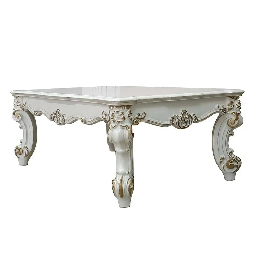 Baroque Bone White Coffee Table - Rectangular with Scrolled Legs and Decor Trim Acme Furniture