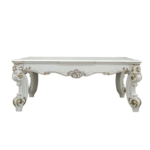 Baroque Bone White Coffee Table - Rectangular with Scrolled Legs and Decor Trim Acme Furniture