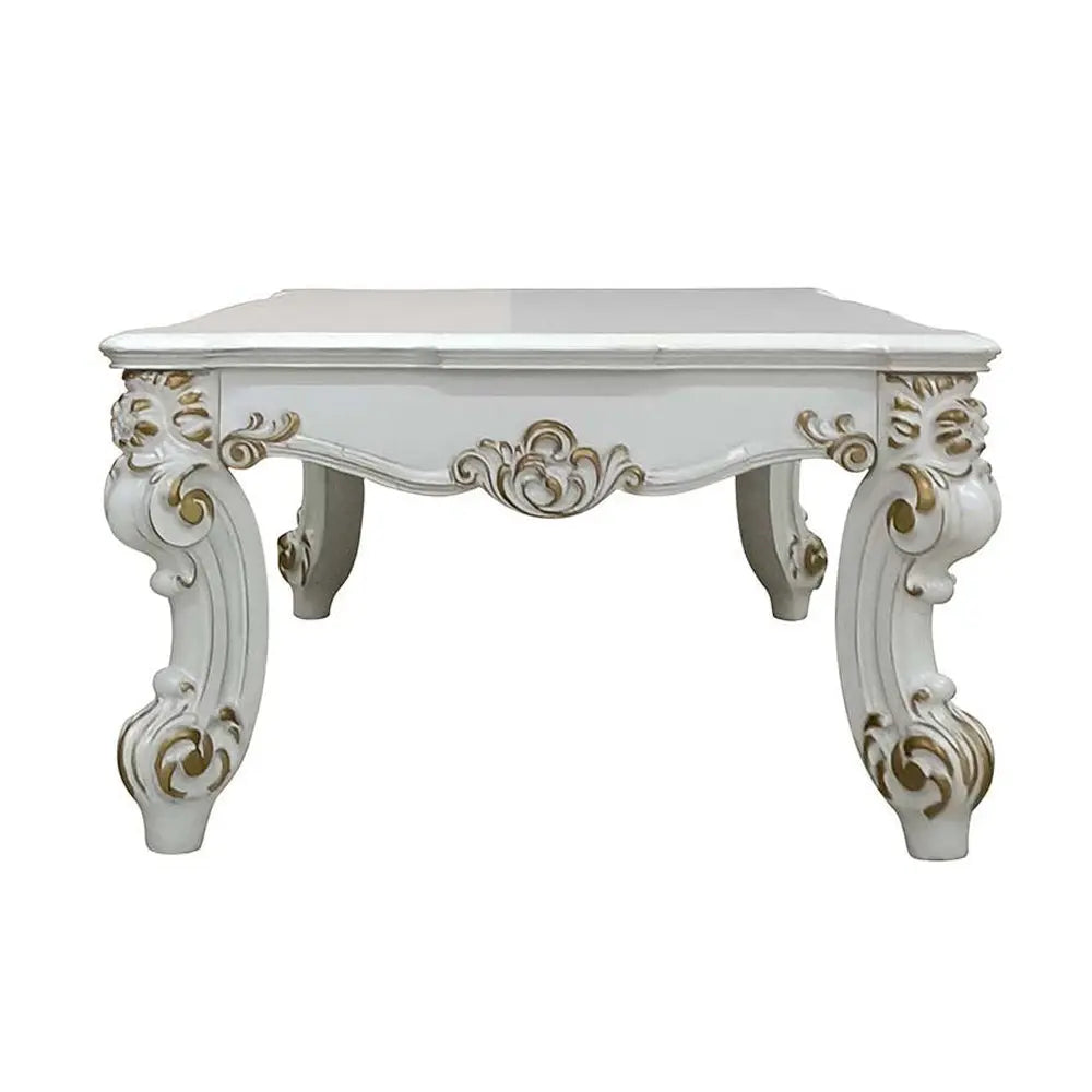 Baroque Bone White Coffee Table - Rectangular with Scrolled Legs and Decor Trim Acme Furniture