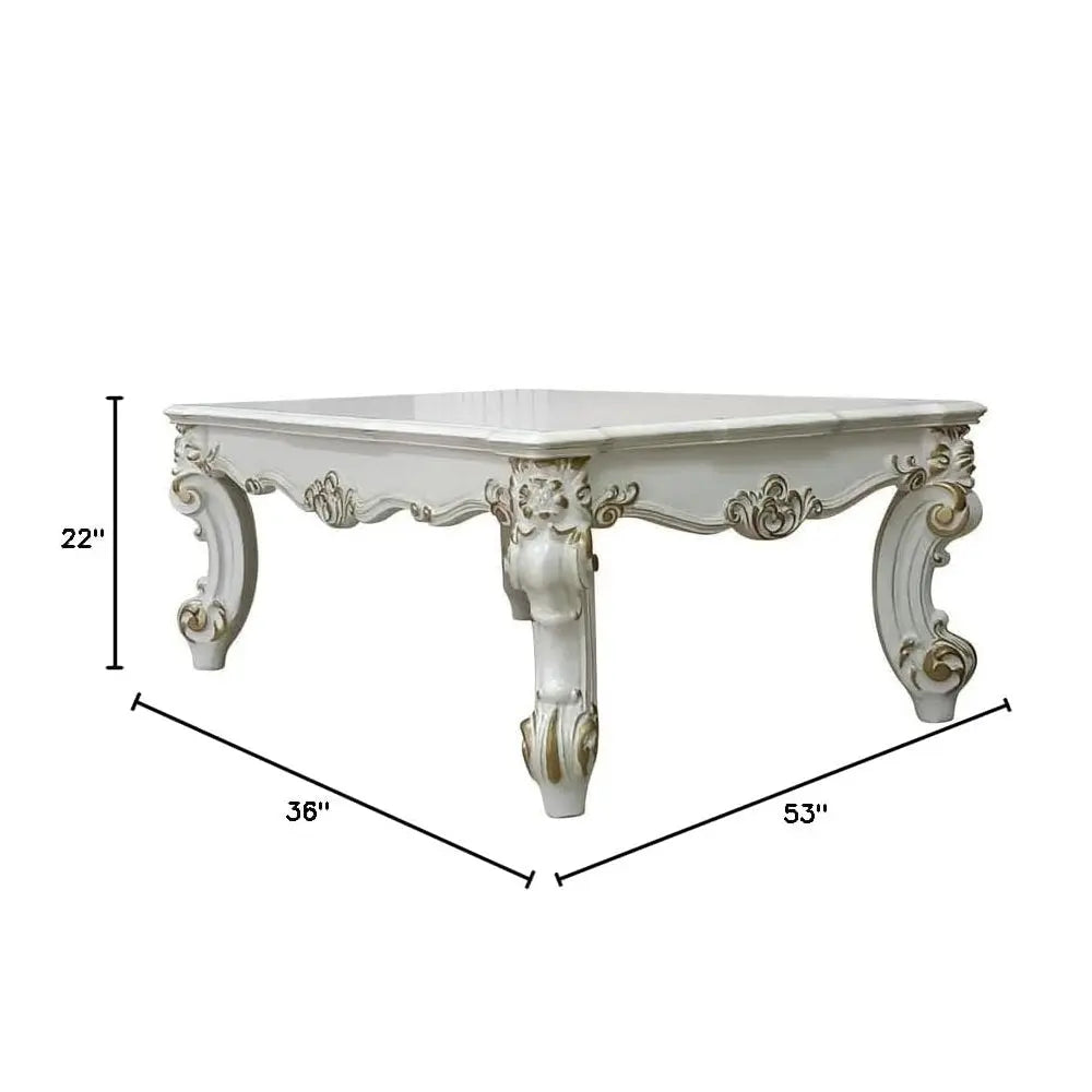 Baroque Bone White Coffee Table - Rectangular with Scrolled Legs and Decor Trim Acme Furniture