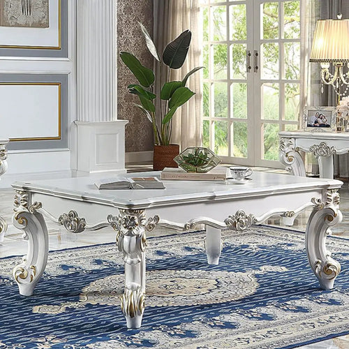 Baroque Bone White Coffee Table - Rectangular with Scrolled Legs and Decor Trim Acme Furniture