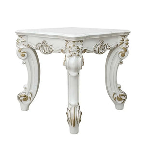 Baroque Bone White Side Table - Square with Scrolled Legs and Decor Trim Acme Furniture
