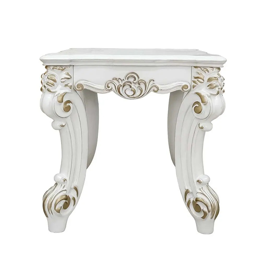 Baroque Bone White Side Table - Square with Scrolled Legs and Decor Trim Acme Furniture