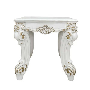 Baroque Bone White Side Table - Square with Scrolled Legs and Decor Trim Acme Furniture