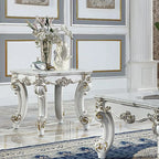Baroque Bone White Side Table - Square with Scrolled Legs and Decor Trim Acme Furniture