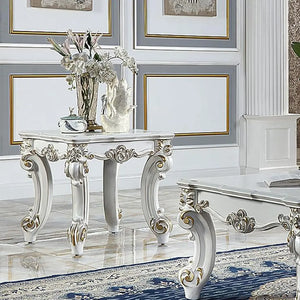 Baroque Bone White Side Table - Square with Scrolled Legs and Decor Trim Acme Furniture