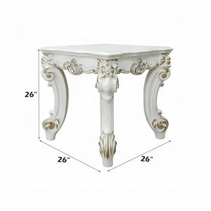 Baroque Bone White Side Table - Square with Scrolled Legs and Decor Trim Acme Furniture