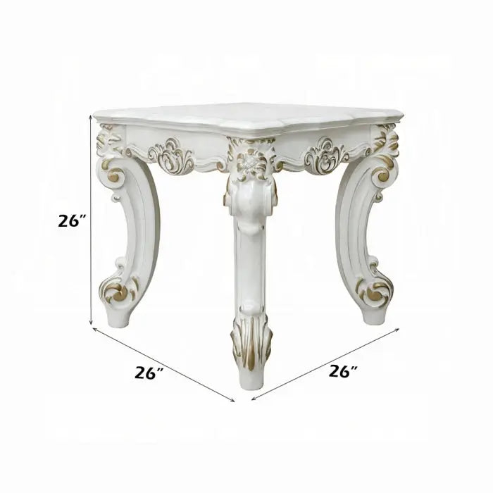 Baroque Bone White Side Table - Square with Scrolled Legs and Decor Trim Acme Furniture
