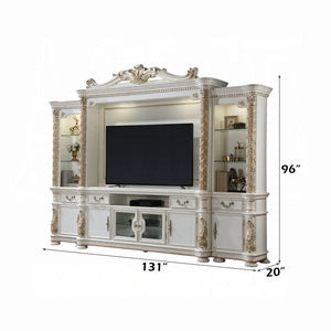 Baroque Bone White Entertainment Center - 131" with Side Piers and Touch Light Acme Furniture